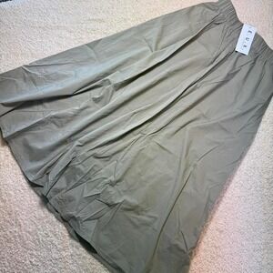 Boutique Muted Olive Green Long Pleated Maxi Skirt Muted Forest Green NWT